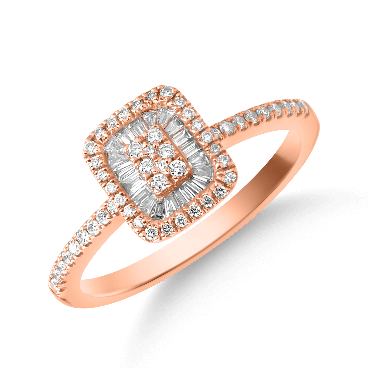 Inel de logodna din aur roz de 18K cu diamante de 0.11ct si diamante de 0.17ct