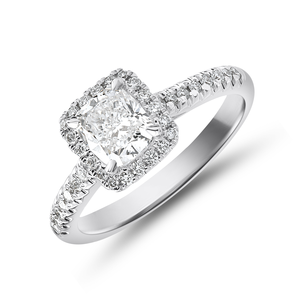 Inel de logodna din aur alb de 18K cu diamant de 1.01ct si diamant de 0.26ct
