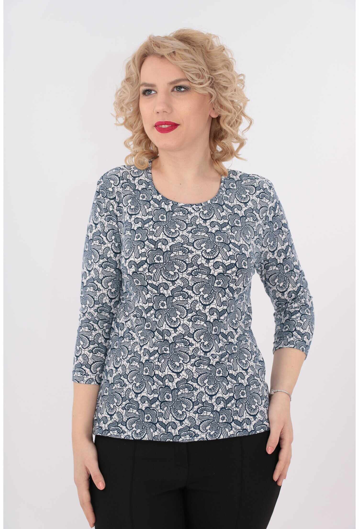 Bluza din tricot cu print floral bleumarin
