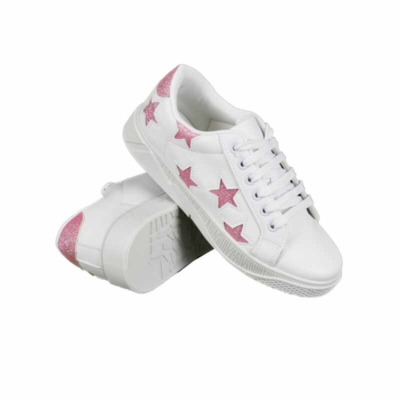 Pantofi sport alb cu dungi roz - cod 29477