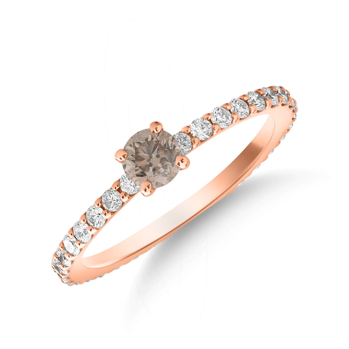 Inel de logodna din aur roz de 18K cu diamant maro de 0.31ct si diamant de 0.49ct