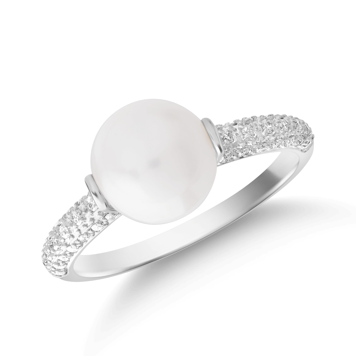 Inel din aur alb de 14K cu perla de cultura de 4.04ct si diamante de 0.152ct