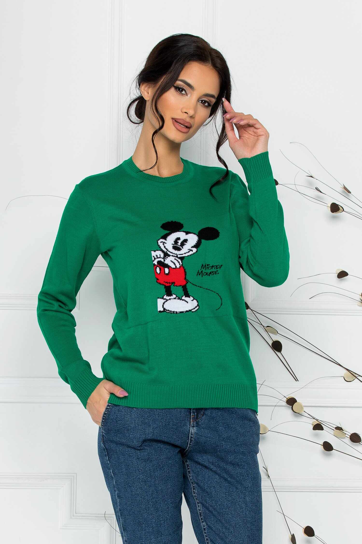 Bluza casual verde cu Mickey Mouse
