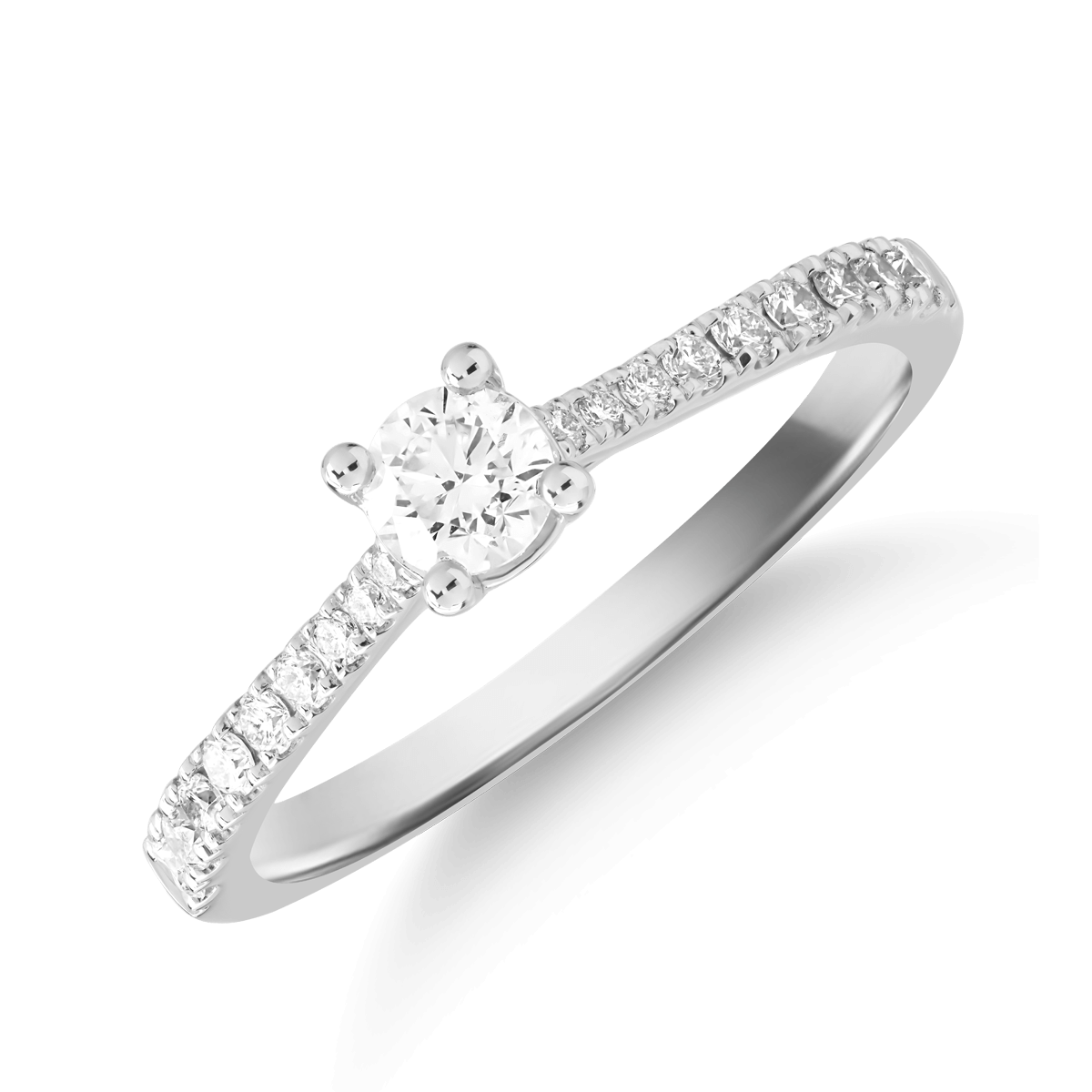 Inel de logodna din aur alb de 18K cu diamant de 0.24ct si diamante de 0.19ct