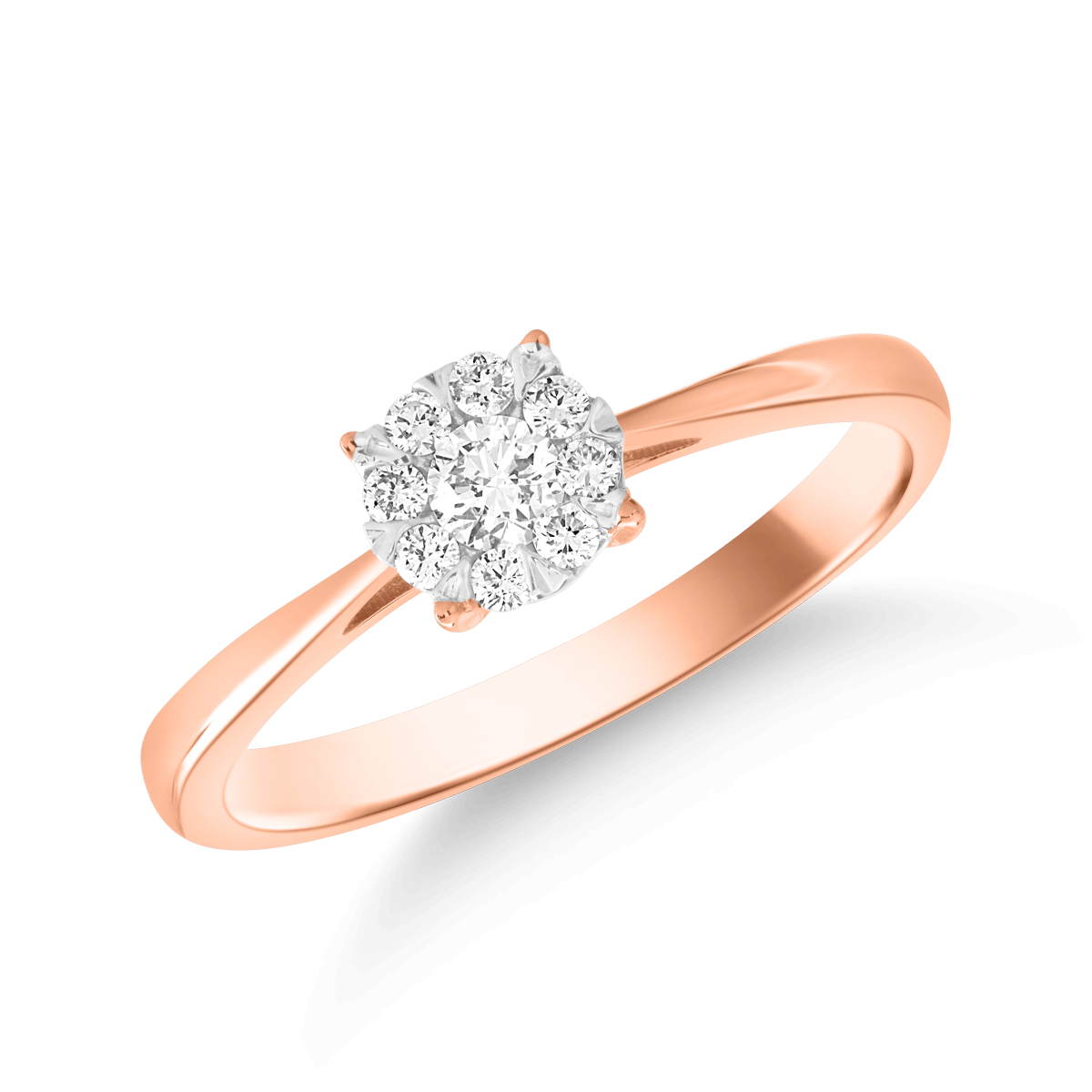 Inel de logodna din aur alb-roz de 18K cu 9 de diamante de 0.15ct