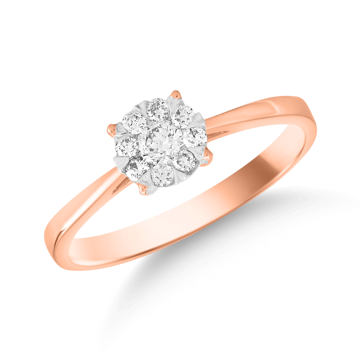 Inel de logodna din aur alb-roz de 18K cu 9 de diamante de 0.25ct