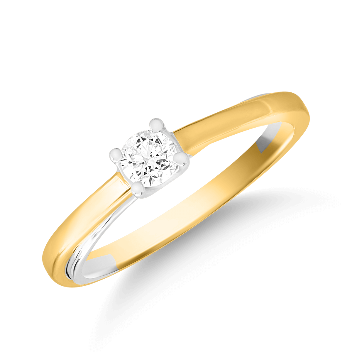 Inel de logodna din aur galben-alb de 18K cu un diamant solitaire de 0.19ct