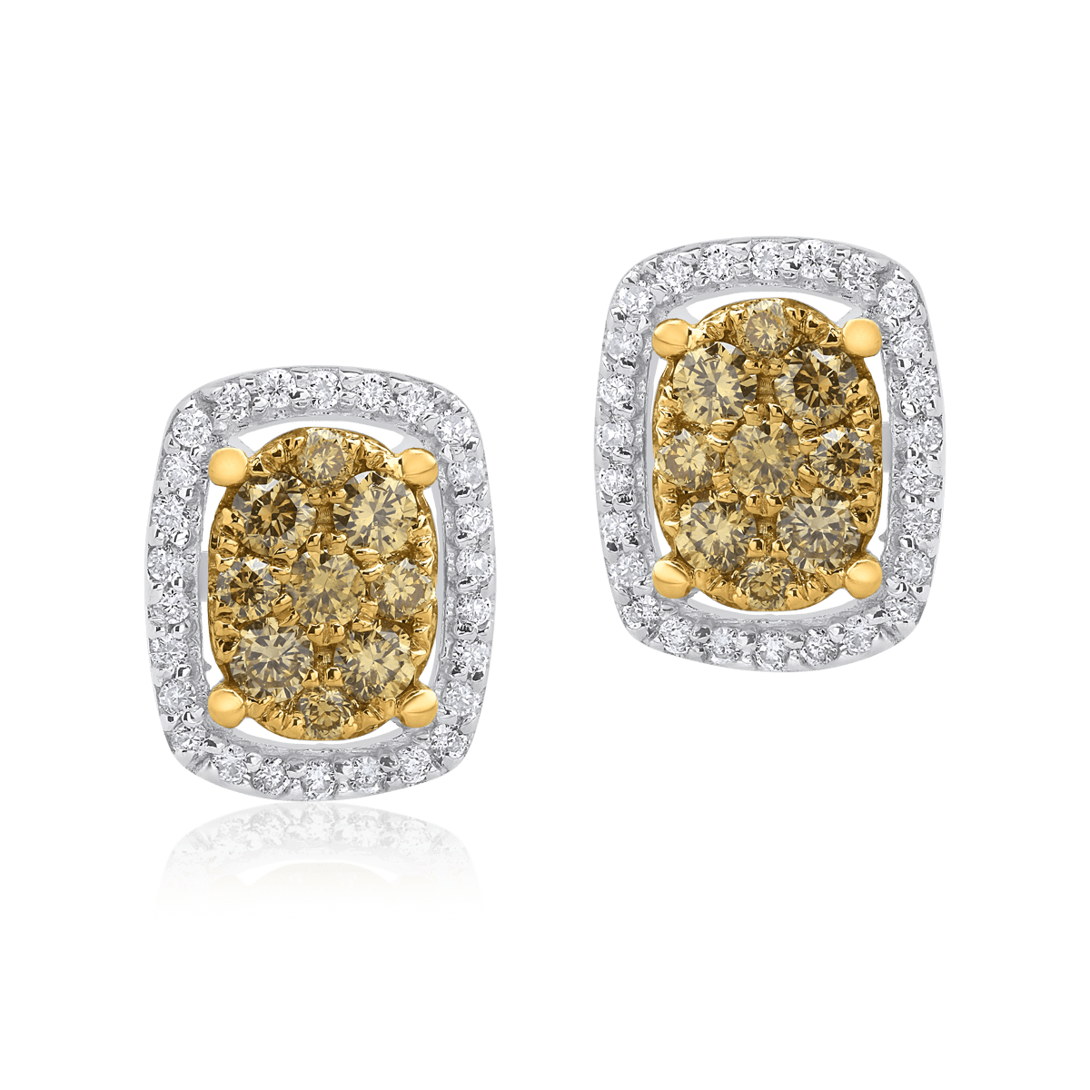 Cercei din aur alb-galben de 18K cu diamante galbene de 0.335ct si diamante de 0.138ct