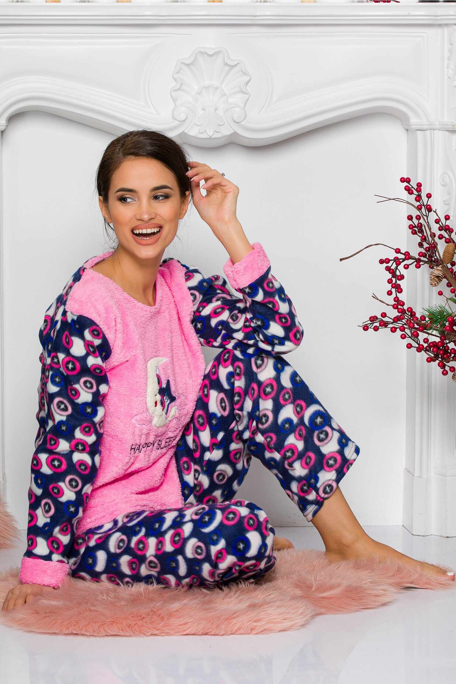 Pijama Cocolino cu bluza roz si pantaloni cu imprimeuri