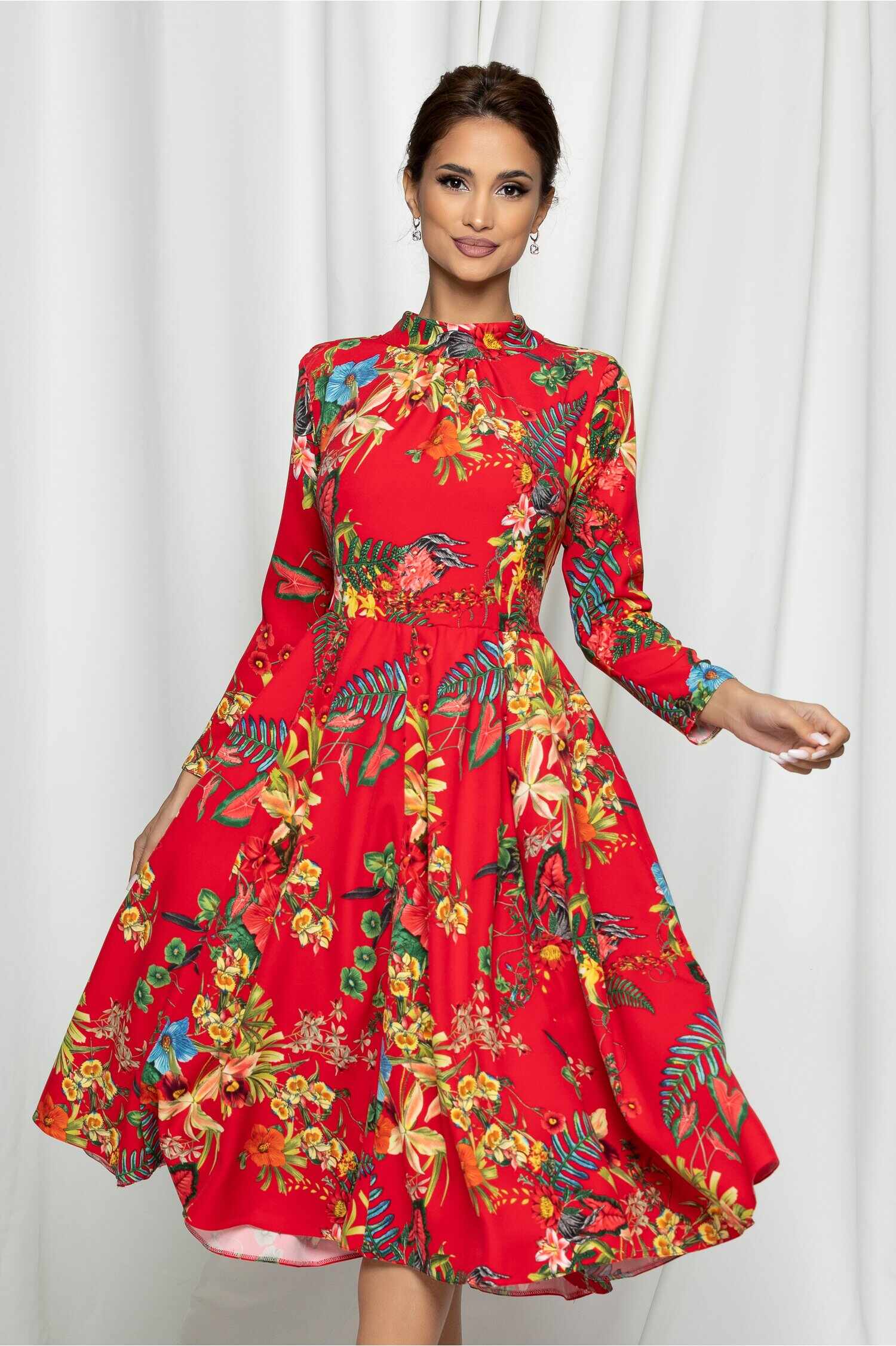Rochie Dy Fashion rosie midi cu imprimeu floral multicolor