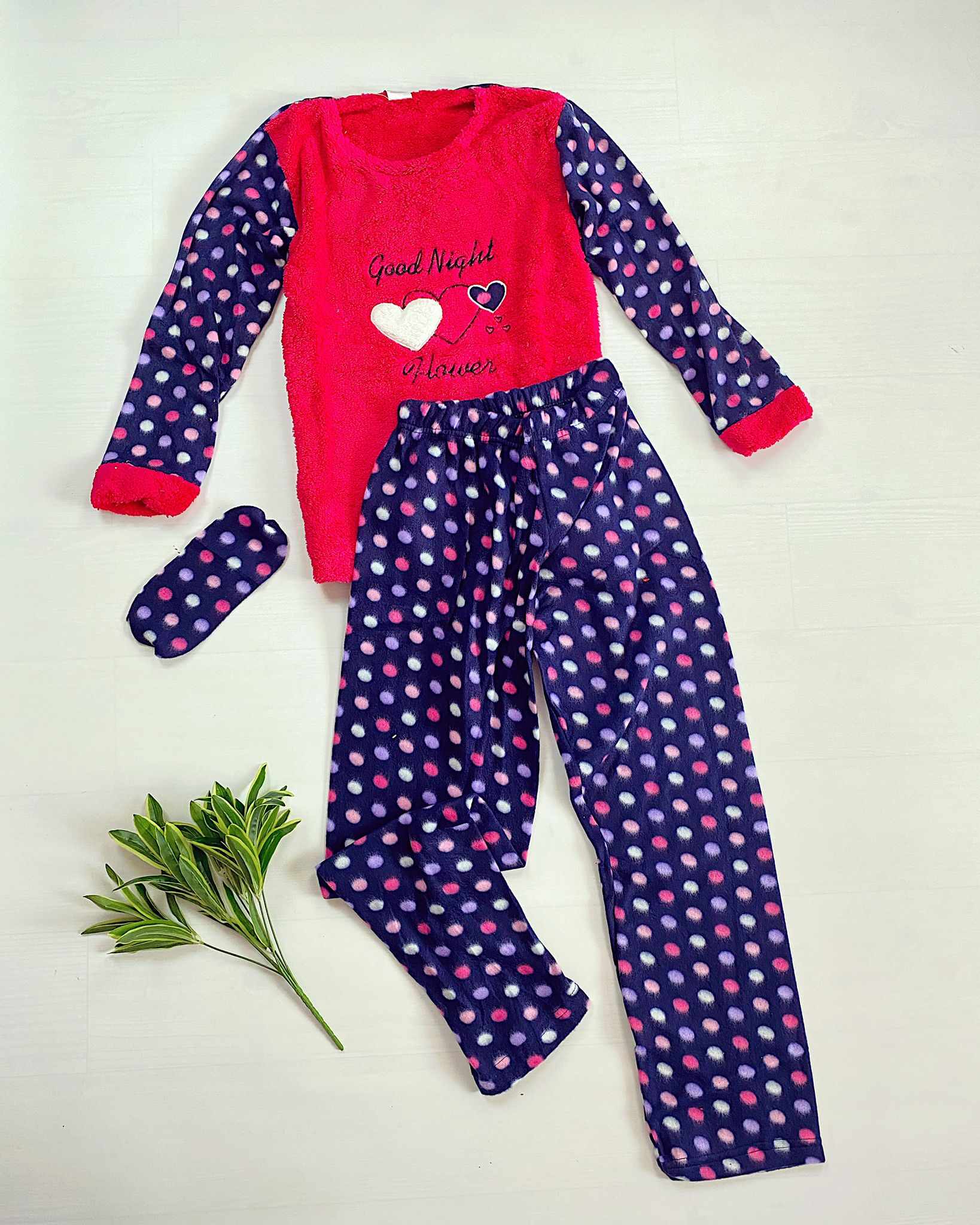 Pijama dama lunga cocolino albastra cu imprimeu rosu