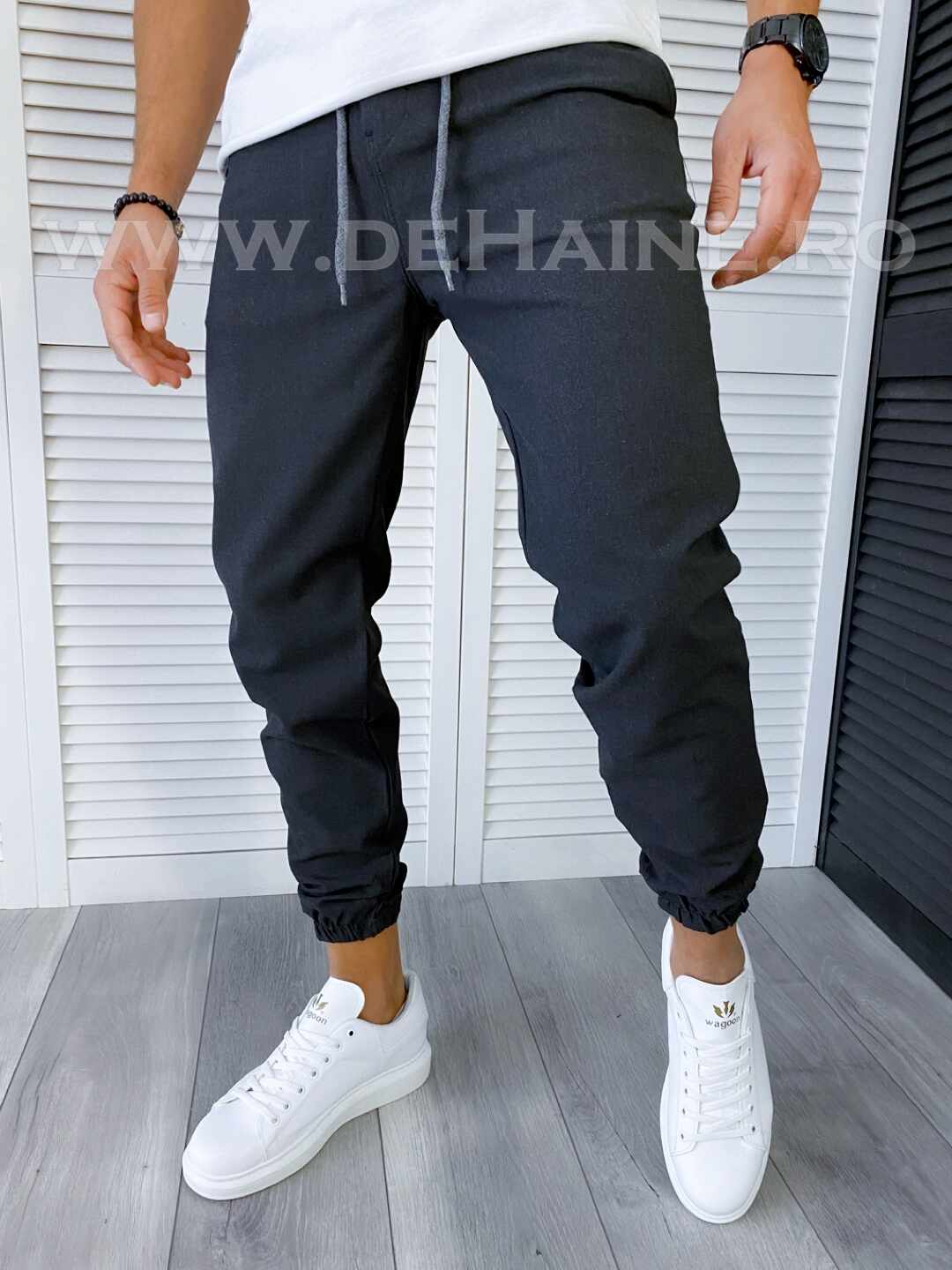 Pantaloni barbati conici gri inchis casual B6300 A-4