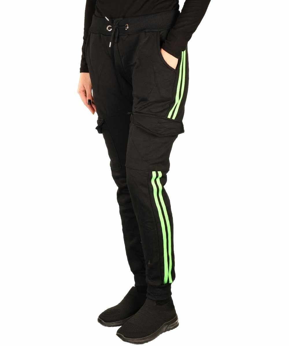 Pantaloni grosi vatuiti negru cu dungi verzi - cod 40584