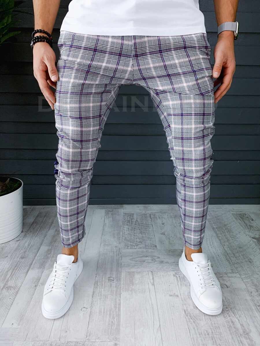 Pantaloni barbati mov in carouri smart casual ZR P18038 O3-3.3