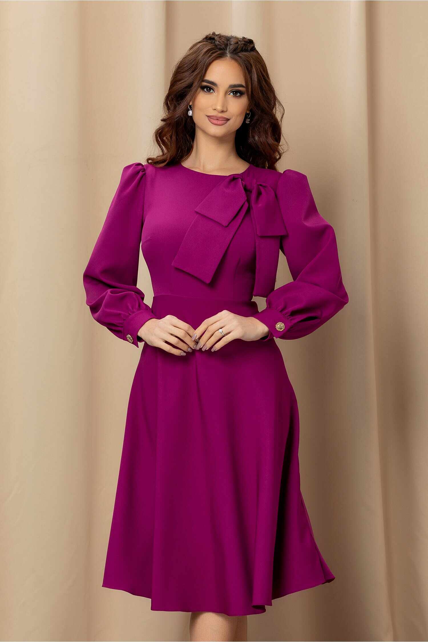 Rochie Dy Fashion violet cu fundita la bust