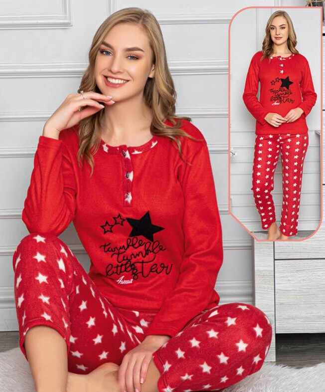 Pijama polar FUCHSIA cu stele - cod 40862