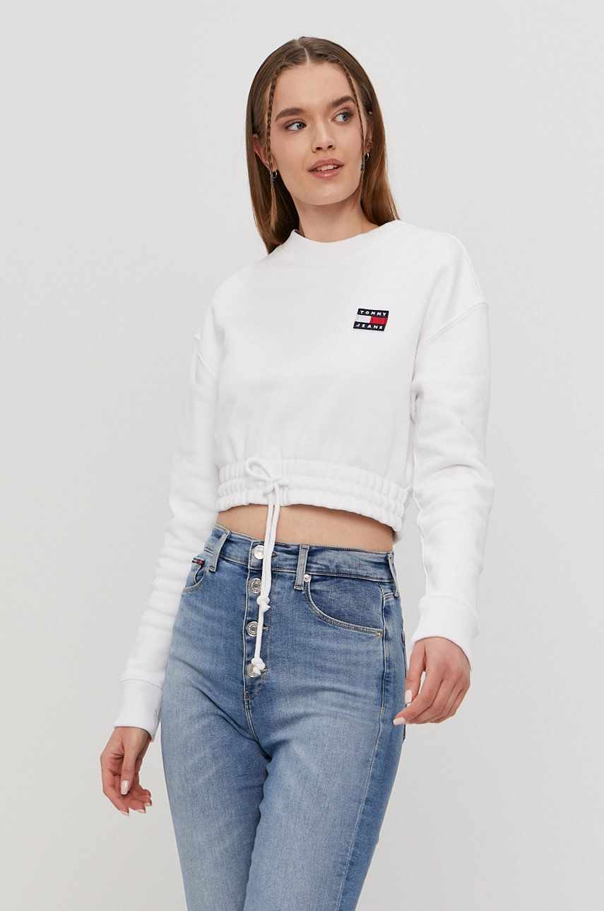 Tommy Jeans Bluză femei, culoarea alb, material neted