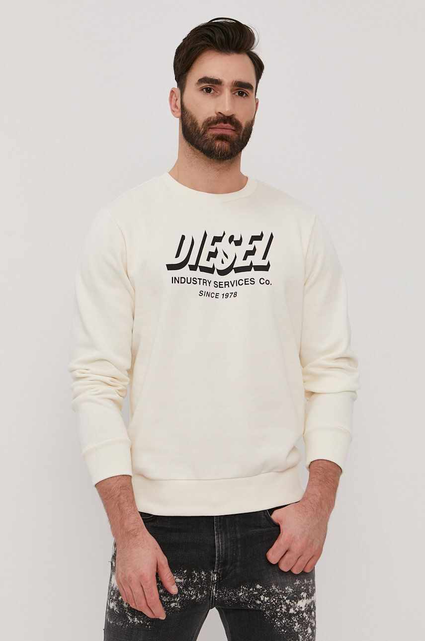 Diesel Bluză bărbați, culoarea crem, cu imprimeu