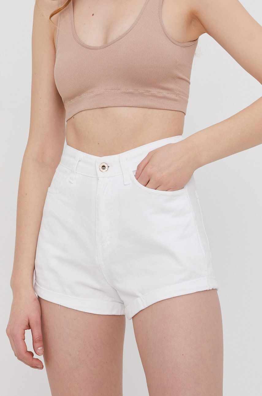 Answear Lab Pantaloni scurți jeans femei, culoarea alb, material neted, medium waist