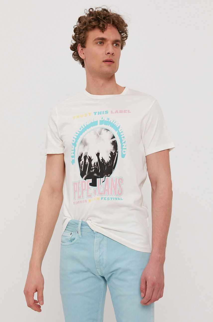 Pepe Jeans Tricou Matt bărbați, culoarea alb, cu imprimeu
