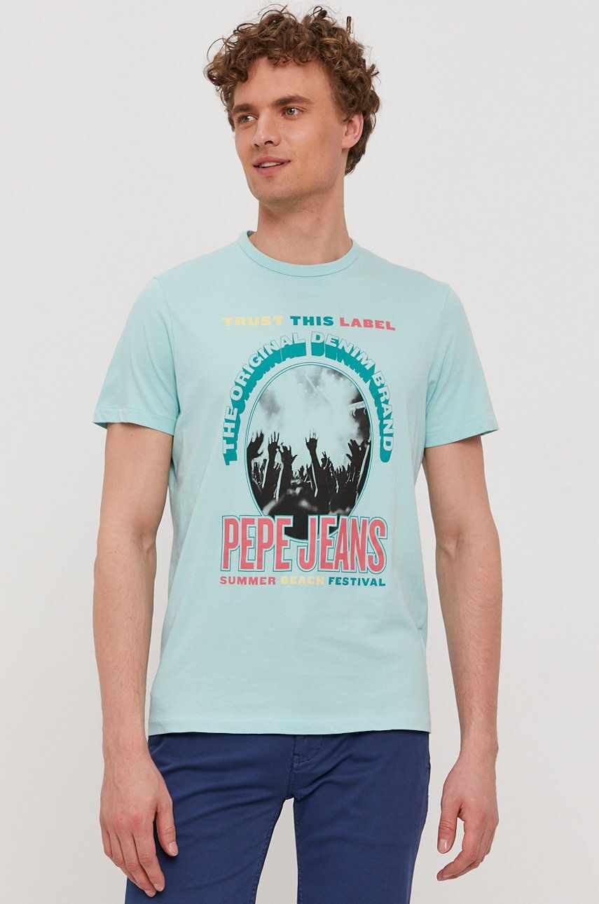 Pepe Jeans Tricou Matt bărbați, culoarea turcoaz, cu imprimeu