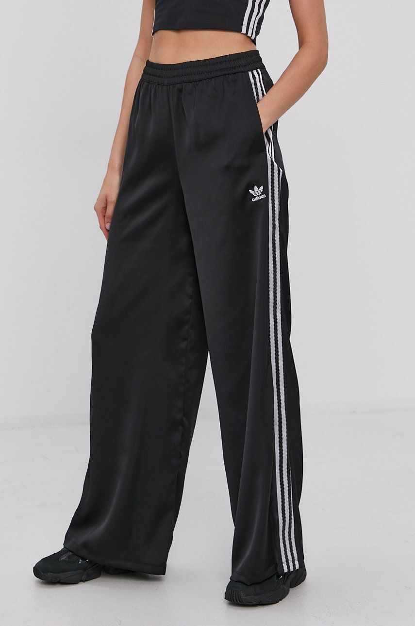 Adidas Originals Pantaloni femei, culoarea negru, lat, high waist