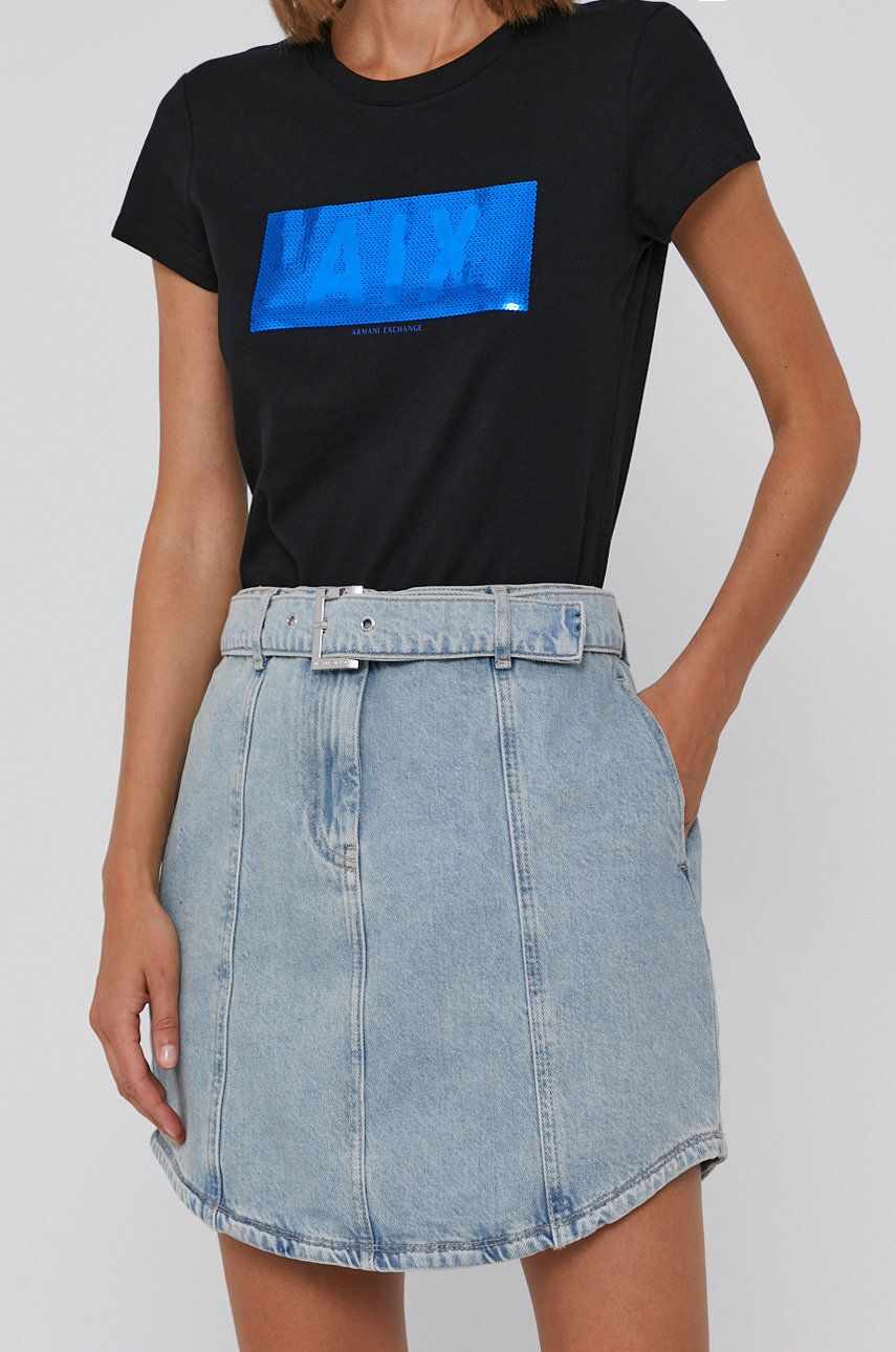 Armani Exchange Fustă jeans mini, model drept