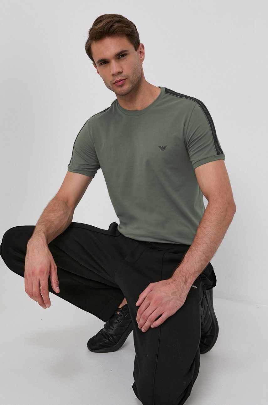 Emporio Armani Underwear Tricou bărbați, culoarea verde, cu imprimeu