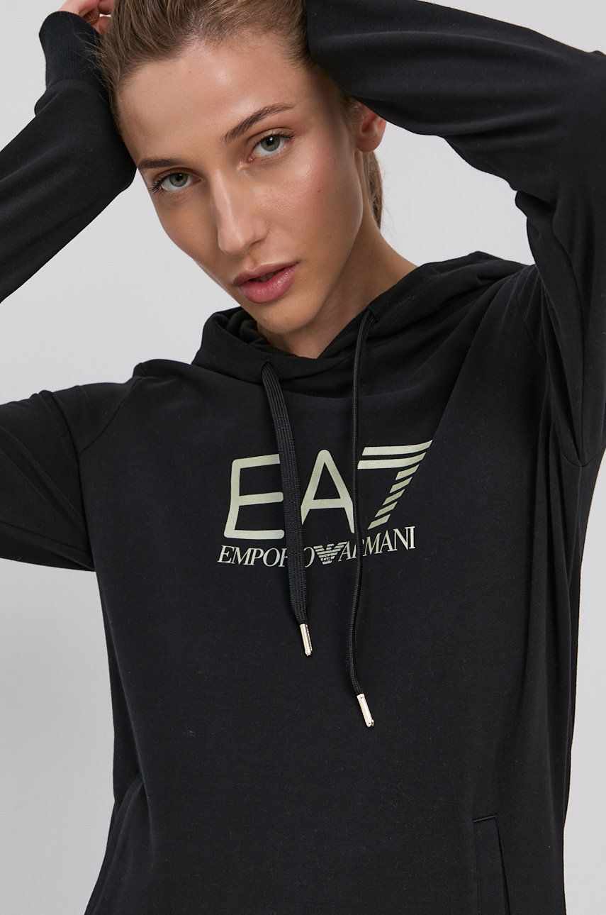 EA7 Emporio Armani Bluză femei, culoarea negru, material neted