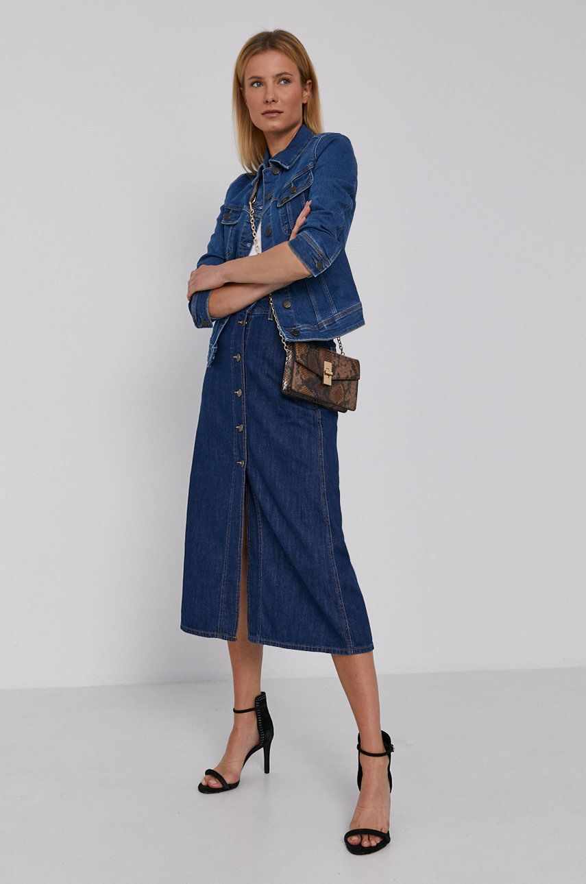 Lee Fustă jeans culoarea albastru marin, midi, model drept