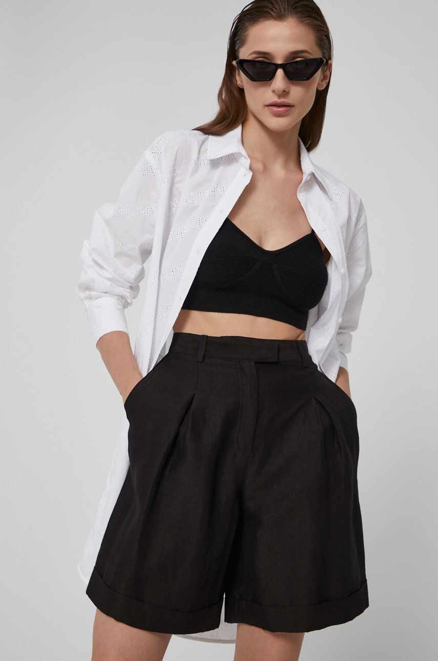 Karl Lagerfeld Pantaloni scurți femei, culoarea negru, material neted, high waist