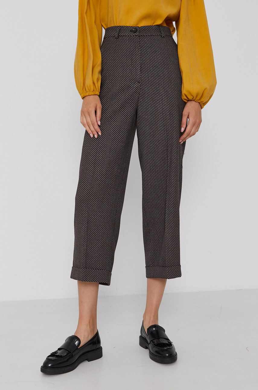 Sisley Pantaloni femei, culoarea maro, model drept, high waist