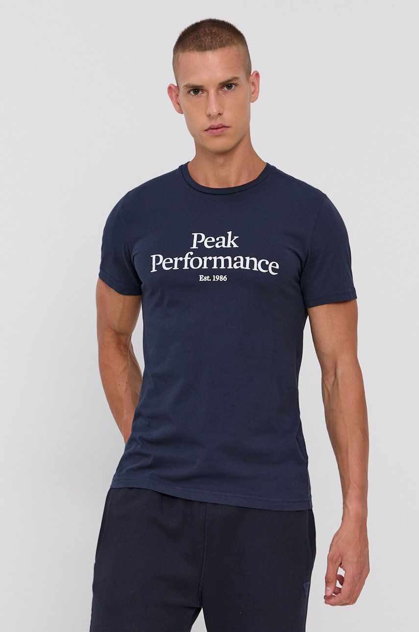 Peak Performance Tricou din bumbac culoarea albastru marin, cu imprimeu