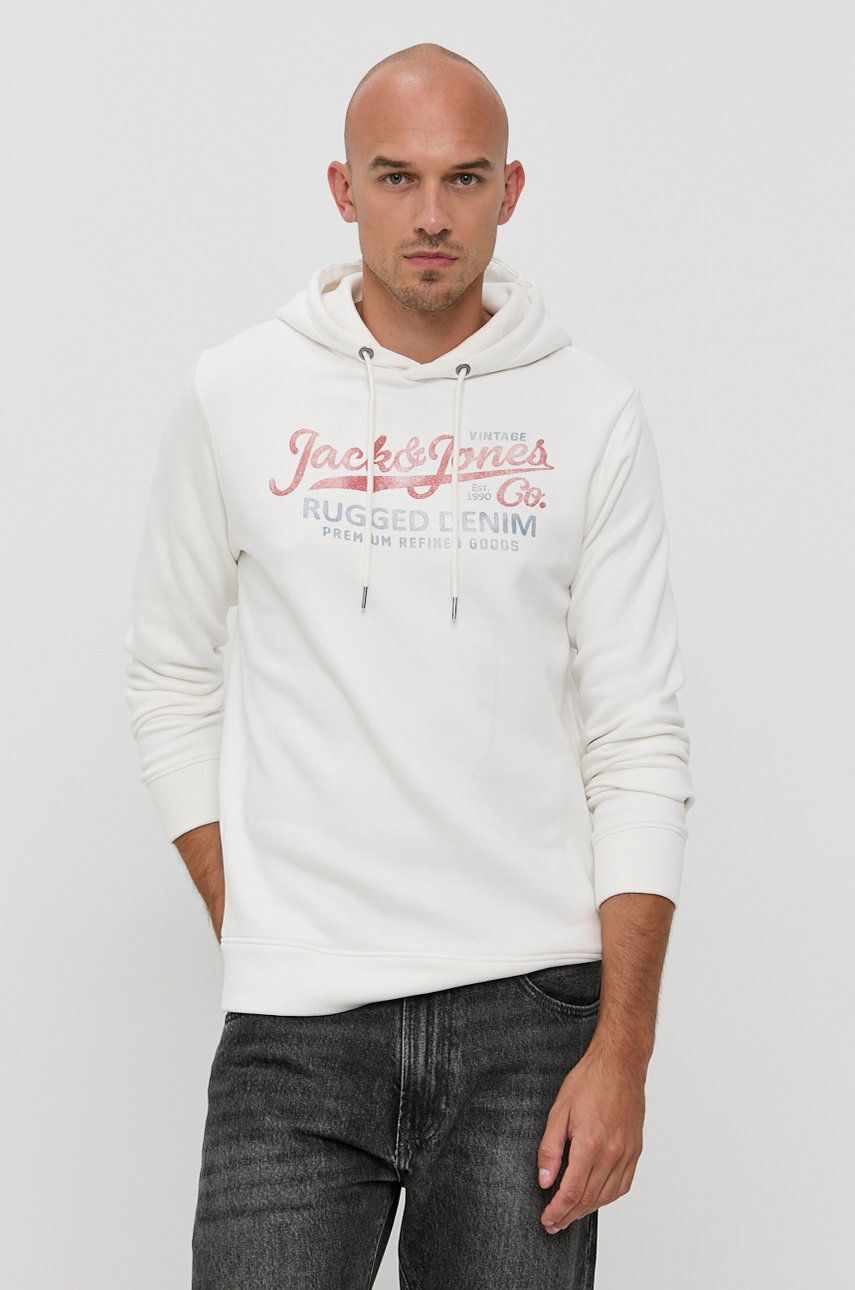 Premium by Jack&Jones Bluză bărbați, culoarea alb, cu imprimeu