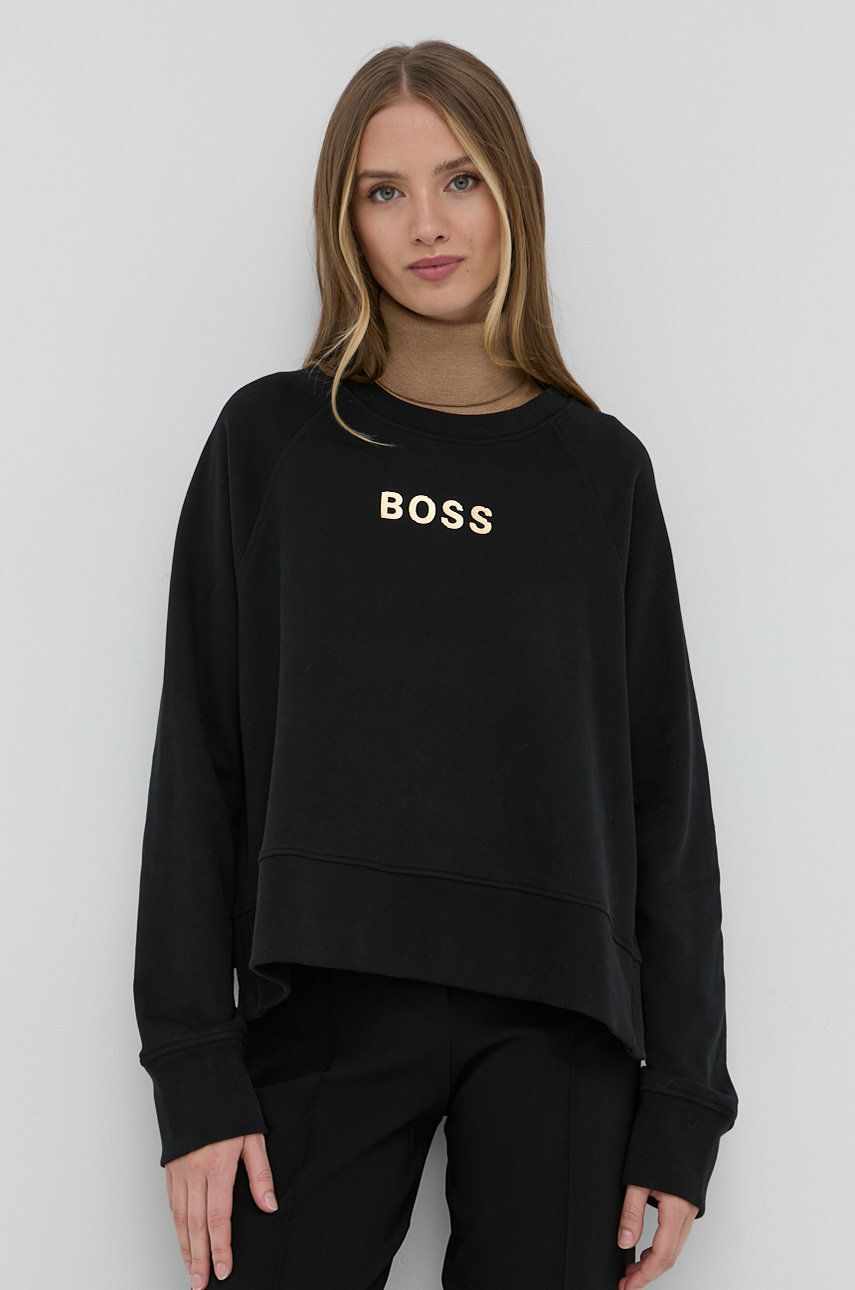 Boss Bluză femei, culoarea negru, cu imprimeu