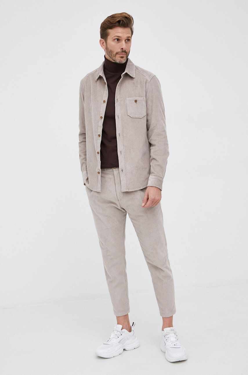 Drykorn Pantaloni de catifea cord bărbați, culoarea gri, model drept