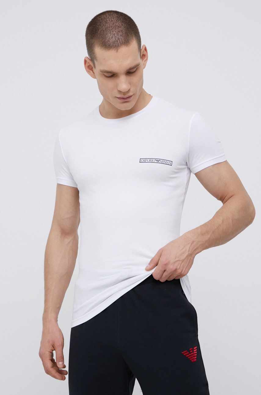 Emporio Armani Underwear Tricou bărbați, culoarea alb, material neted
