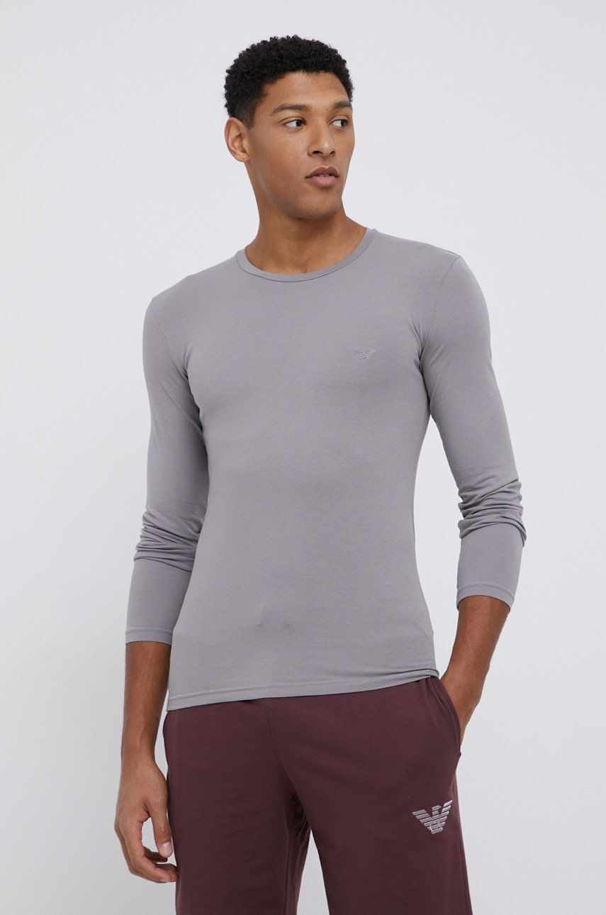 Emporio Armani Underwear Longsleeve bărbați, culoarea gri, cu imprimeu