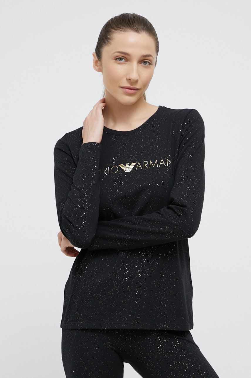 Emporio Armani Underwear Longsleeve de pijama femei, culoarea negru