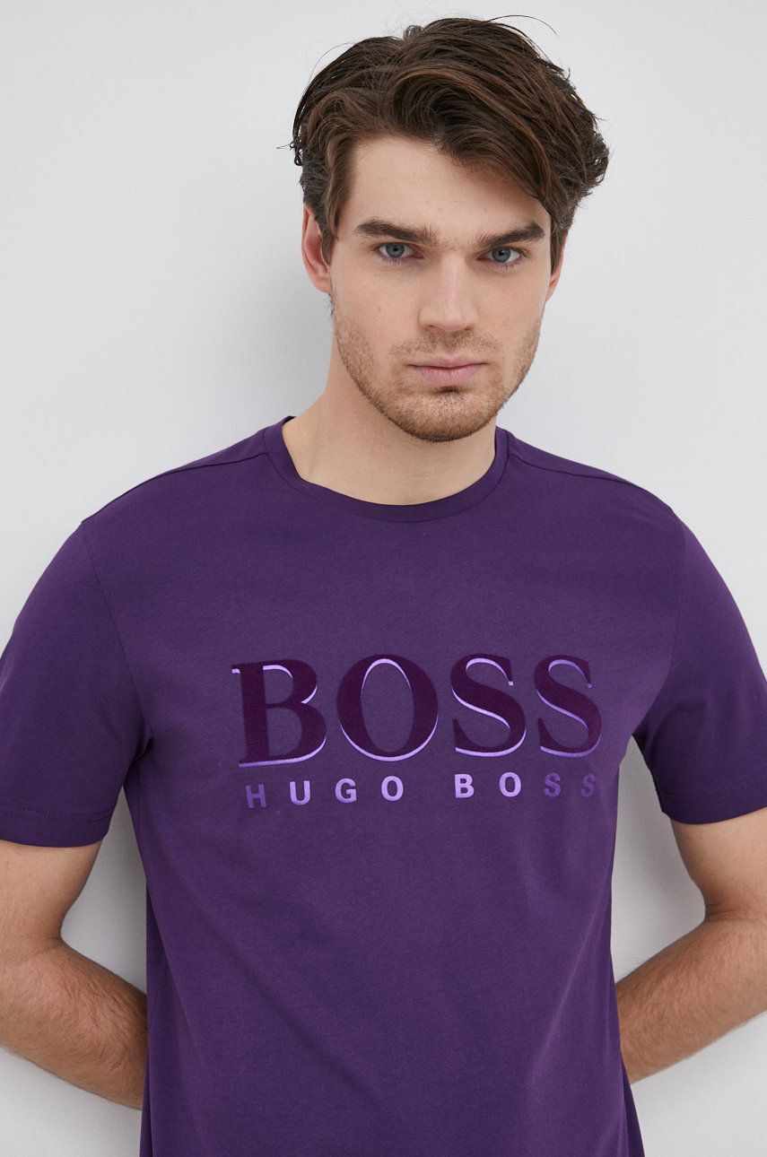 Boss Tricou din bumbac Athleisure culoarea violet, material neted