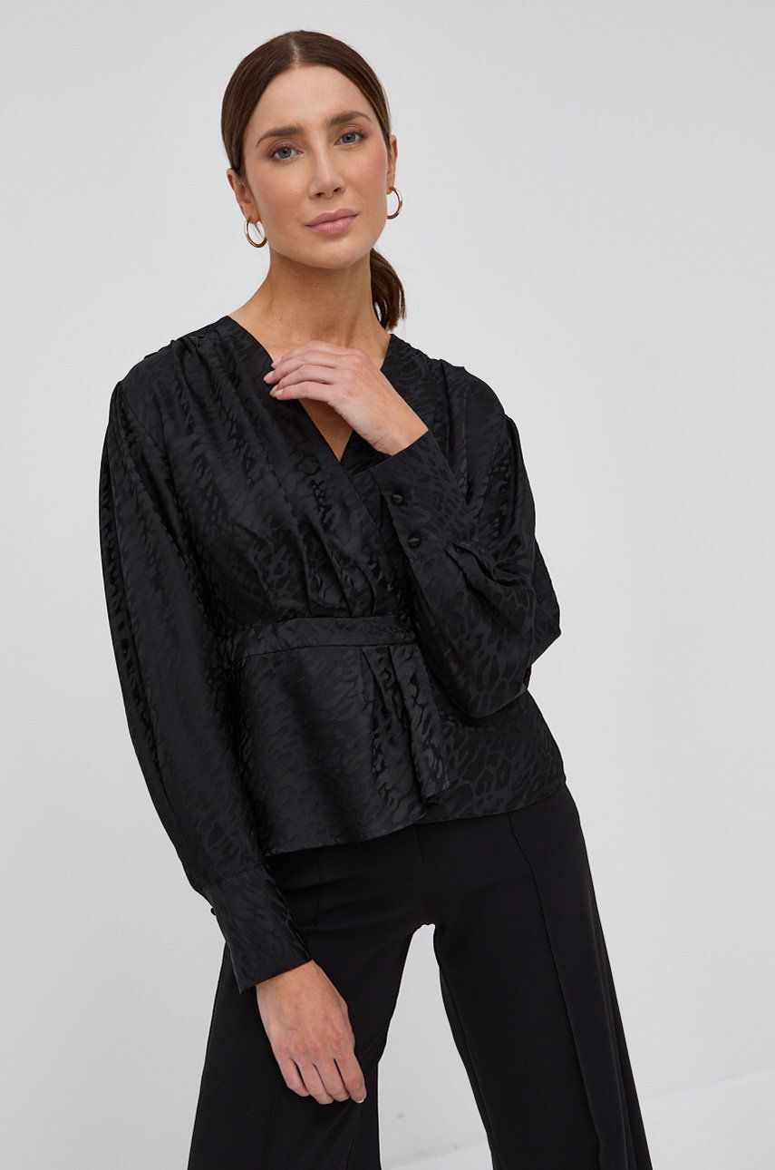 The Kooples Bluză de mătase femei, culoarea negru, modelator