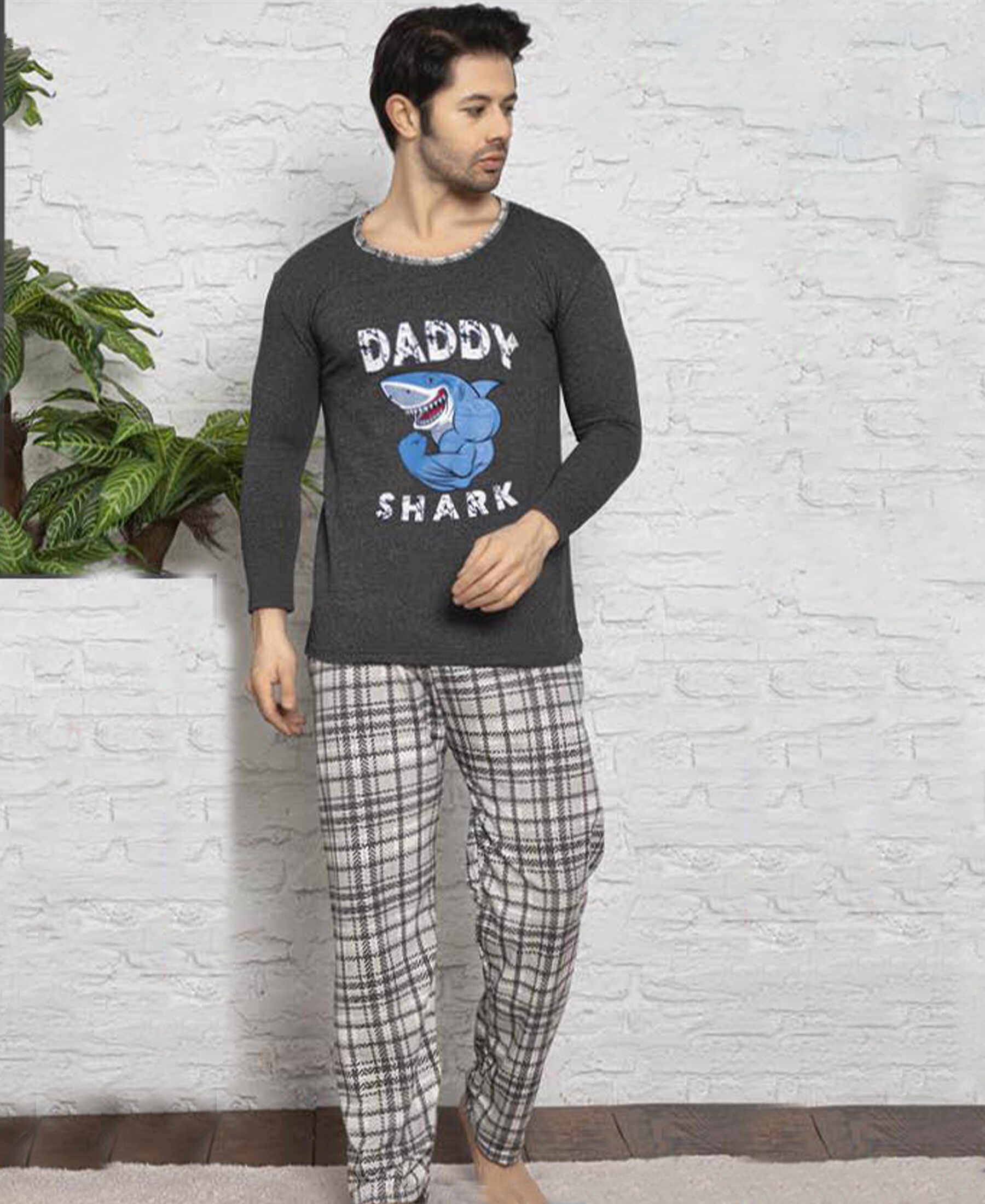 Pijama vatuita gri Daddy Shark - cod HP957