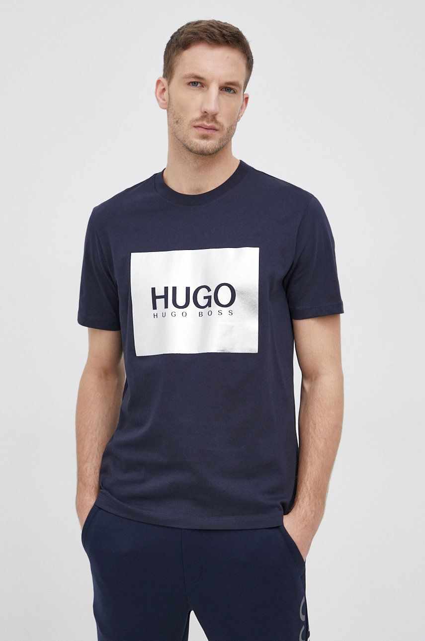 Hugo tricou barbati, culoarea albastru marin, cu imprimeu