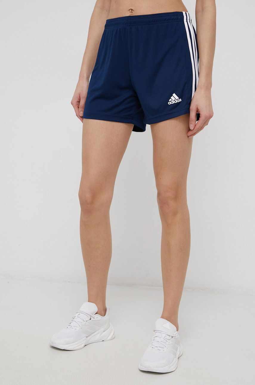 adidas Performance pantaloni scurti sport femei, culoarea albastru marin, neted, medium waist