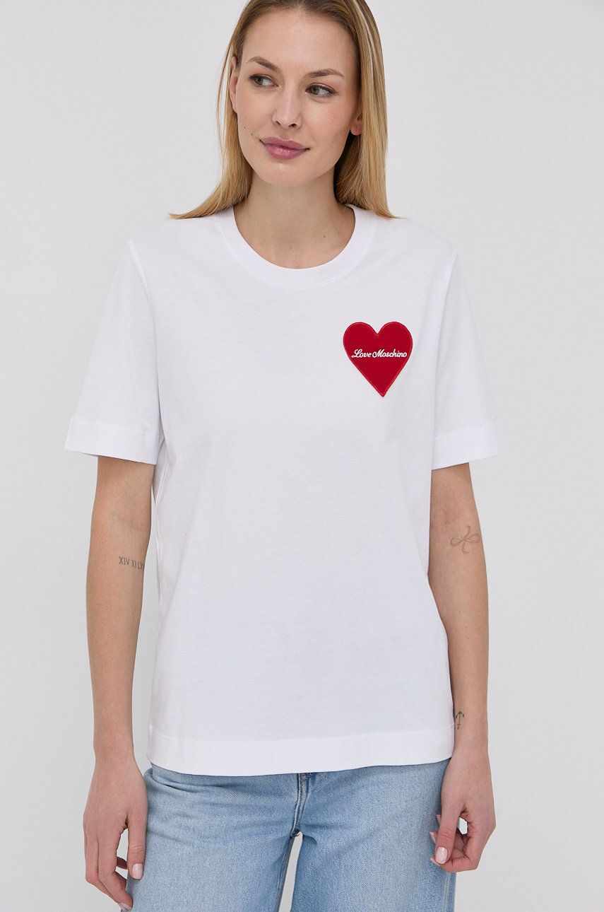 Love Moschino tricou din bumbac culoarea alb