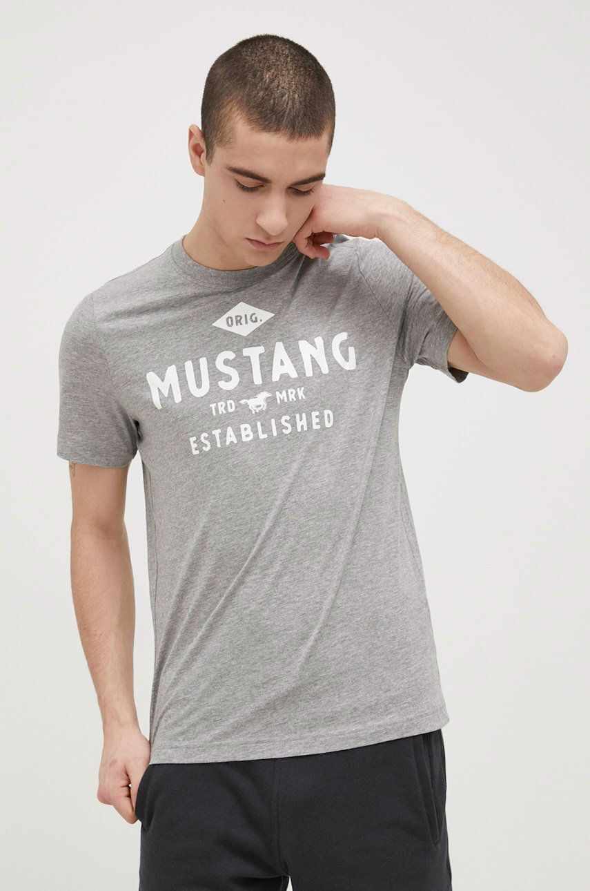 Mustang tricou barbati, culoarea gri, melanj