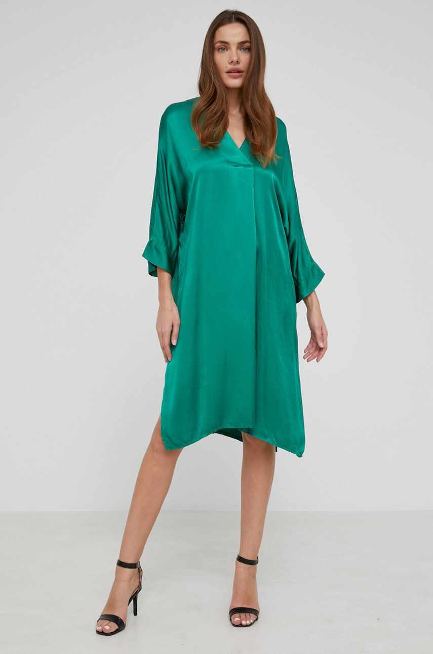 Answear Lab rochie din matase culoarea verde, mini, oversize