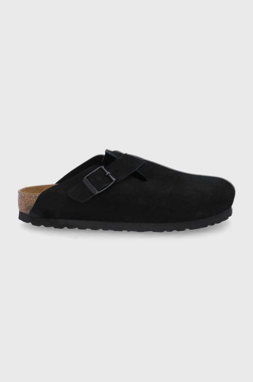 Birkenstock papuci din piele Boston femei, culoarea negru