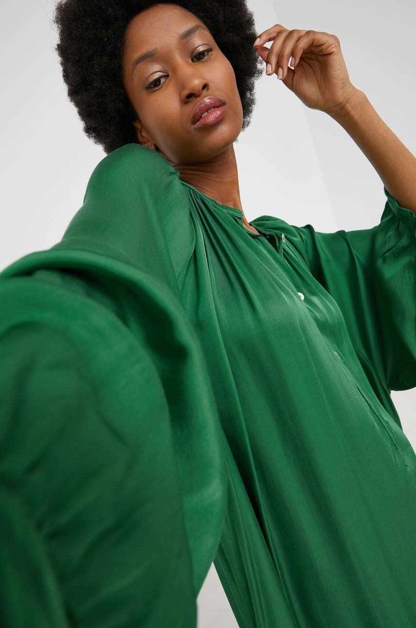 Answear Lab rochie din matase culoarea verde, midi, oversize