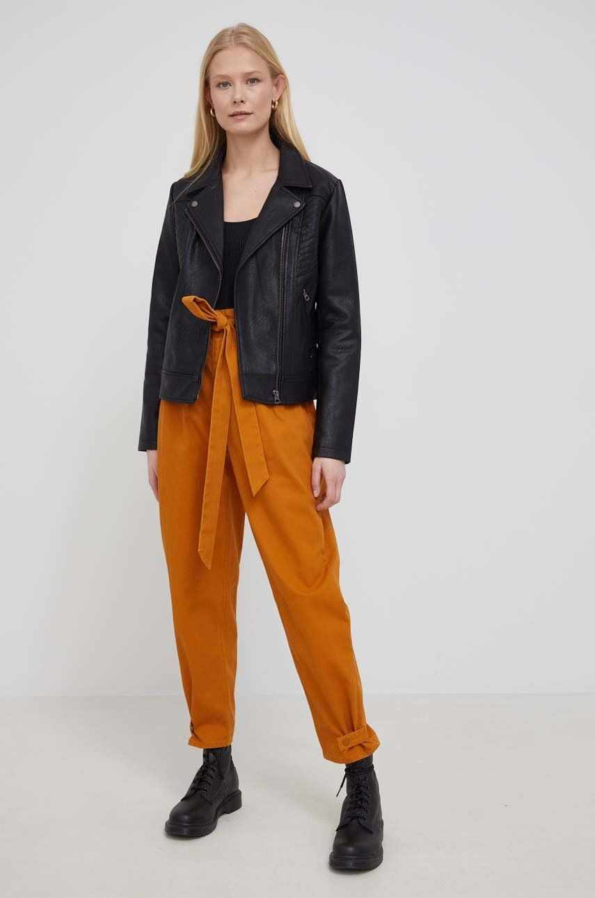 Pepe Jeans pantaloni de bumbac Fellon Pant femei, culoarea maro, drept, high waist